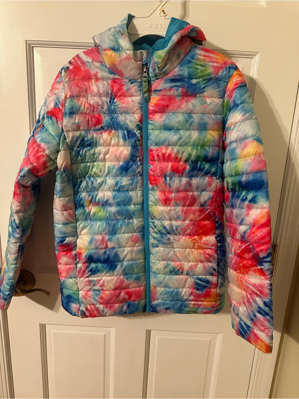 Girls' Tie-Dye Puffer Jacket with Hood - Multicolor